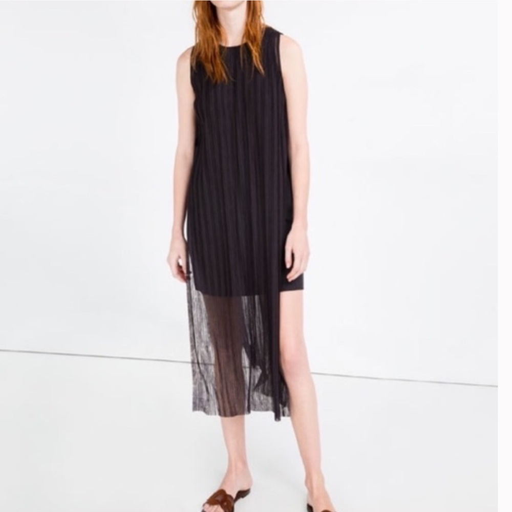Zara Pleated Tulle Mesh Dress with Slits